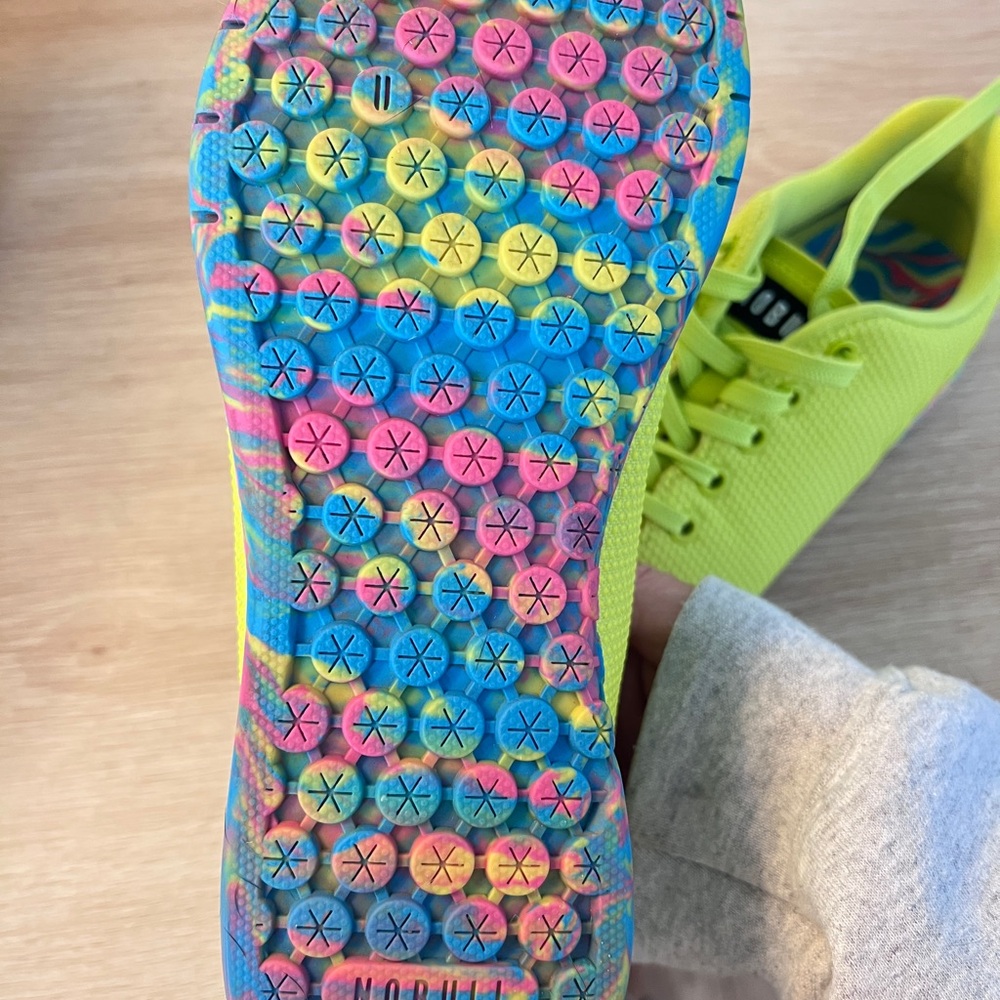 NOBULL Neon Yellow Sneakers with Colorful Sole Unisex M 7.5 W 9 - Picture 4 of 5